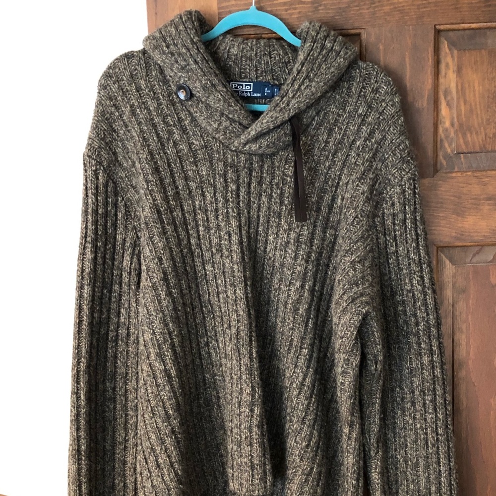 Ralph Lauren Shawl Wool Sweater with Suede Patches